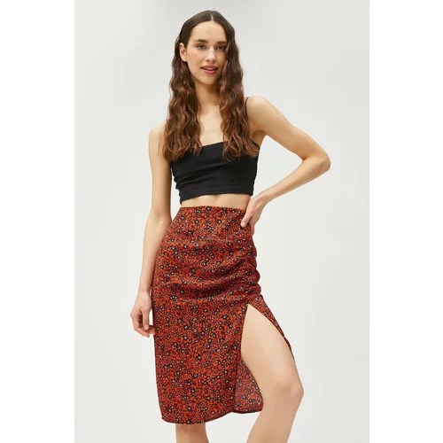 Koton Floral Midi Skirt with Slit Detailed Draping.