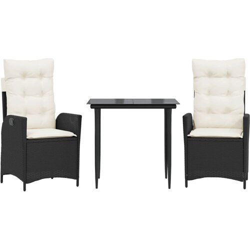  3-dijelni vrtni blagovaonski set s jastucima od poliratana crni Crna 80 x 80 x 74 cm Slike