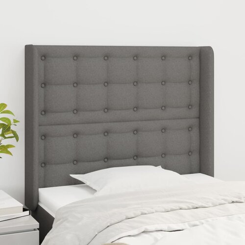 VidaXL Uzglavlje s u&amp;scaron;ima tamnosivi 93x16x118/128 cm od tkanine Slike