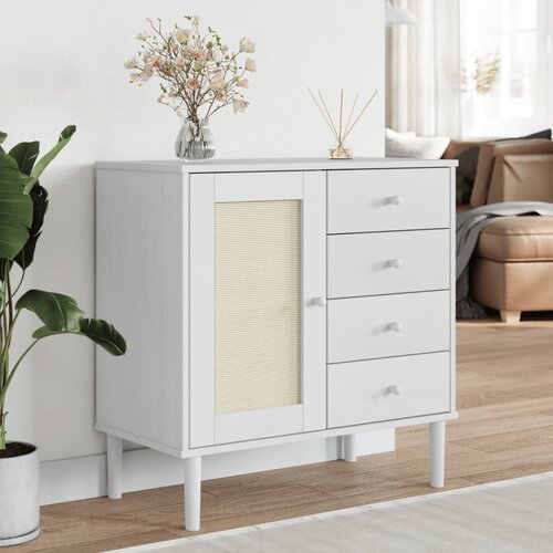  The Living Store Komoda SENJA videz ratana bela 80x40x80 cm trdna borovina - Komoda, (21444776) Slike