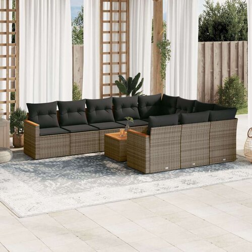  11-dijelni set vrtnih sofa od poliratana s jastucima sivi Slike