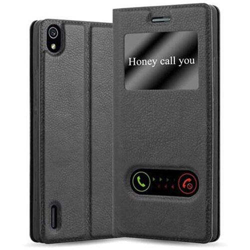 Cadorabo Ohi&scaron;je, združljivo z Huawei ASCEND P7 v črni komet - Za&scaron;čitni ovitek z magnetnim zapiranjem, stoječo funkcijo in 2 okencema za gledanje, (20552351) Cene