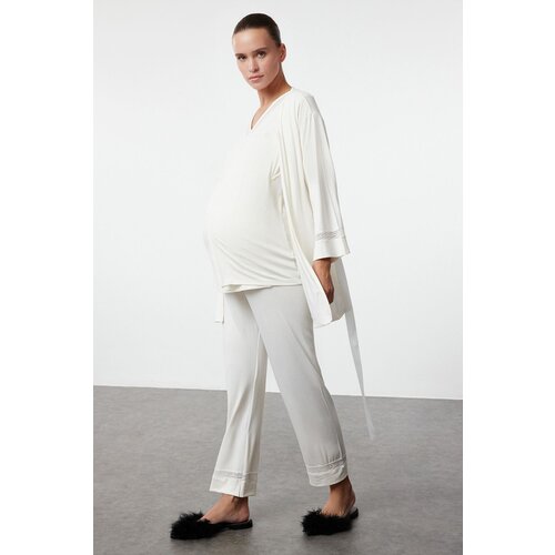 Trendyol Curve Ecru Breastfeeding Suitable Knitted Maternity & Postpartum Dressing Gown-Pajama Set of 3 Slike