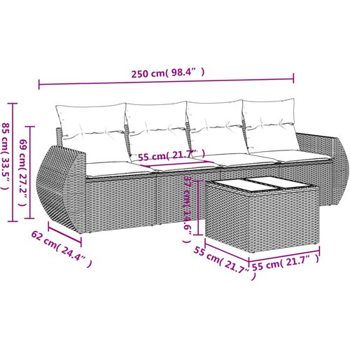  5-dijelni set vrtnih sofa s jastucima poliratan smeđi Smeđa Slike
