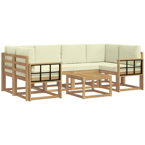 vidaXL Zunanja garnitura za sedenje z blazino 7 pcs Bela in krem, (5000281067) Cene
