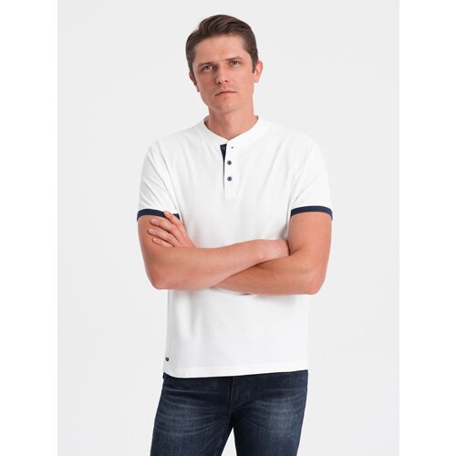 Ombre Men&amp;#039;s collarless polo shirt - white Slike