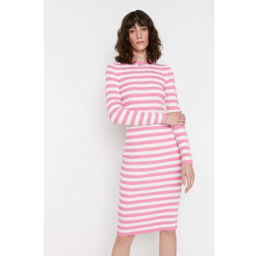 Trendyol Pink Striped Knitwear Dress Slike