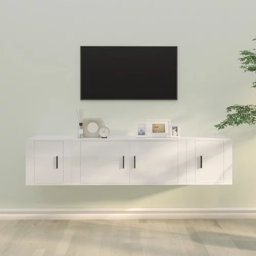 vidaXL Komplet TV omaric 3-delni visok sijaj bel inženirski les