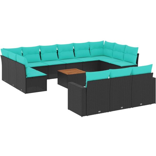  14-dijelni set vrtnih sofa s jastucima poliratan crni Slike