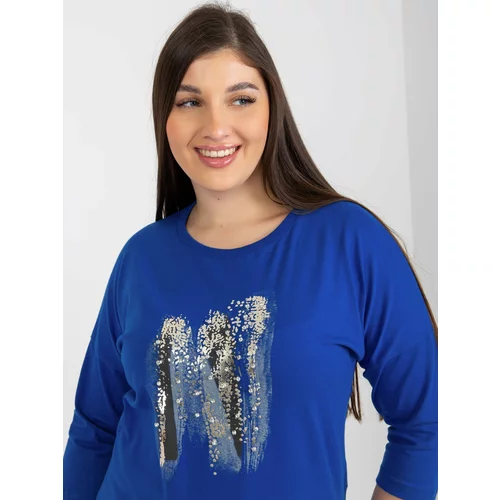 Fashion Hunters Dark blue blouse plus size with 3/4 sleeves