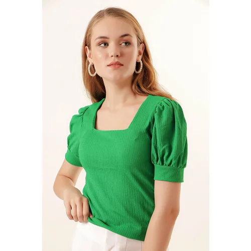 Bigdart 0409 Square Collar Knitted Blouse - Green