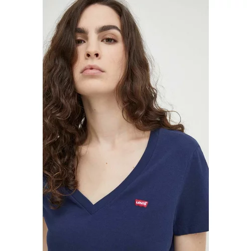 Levi's Bombažna kratka majica ženski, mornarsko modra barva