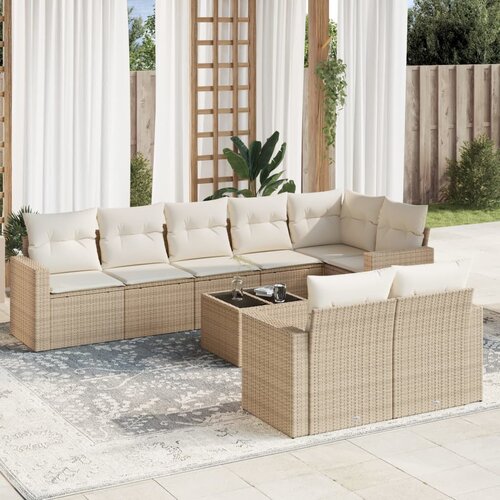 vidaXL 9-dijelni set vrtnih sofa s jastucima bež od poliratana Cijene