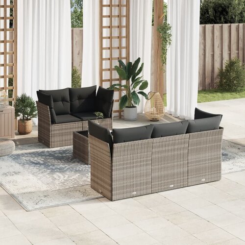 VidaXL 6-dijelni set vrtnih sofa od poliratana s jastucima svjetlosivi Slike