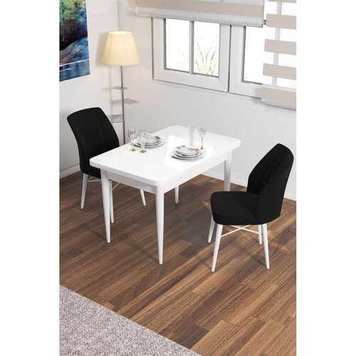 Hanah home trpezarijski set Arp, sto i 2 stolice, bela ploča, crna tkanina Babyface Cene