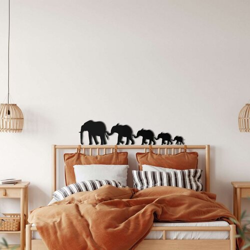 Wallxpert metalni zidni ukras 5018, porodica od pet slonova u nizu, 46 x 11 cm, crni Cene