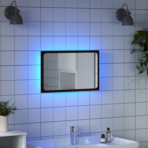 vidaXL LED kupaonsko ogledalo boja smeđeg hrasta 60x8,5x38 cm drveno Cijene