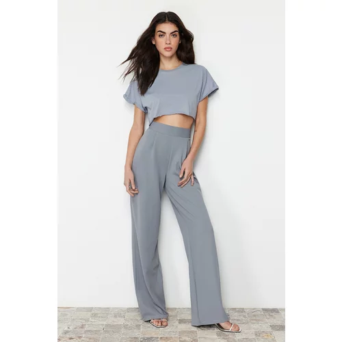 Trendyol Gray Pleated Wide Leg/Relaxed Cut Trousers