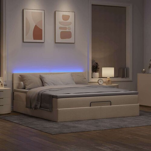 VidaXL Otomanski krevet s madracem i LED krem 160x200cm tkanine Slike