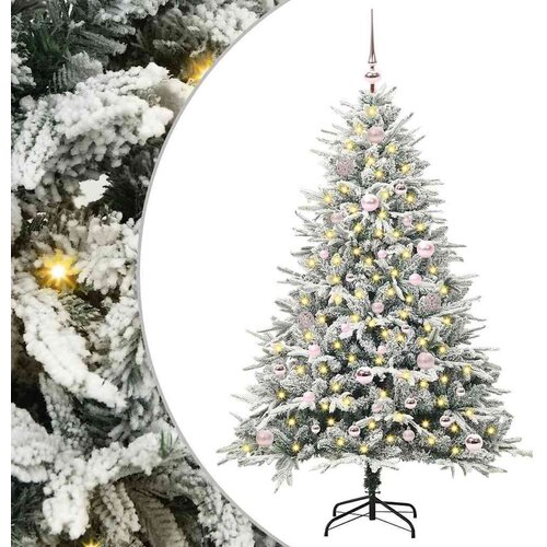 VidaXL Umjetno osvijetljeno božićno drvce s setom lopti Zelena 150 cm Slike