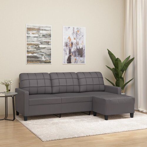 VidaXL Trosjed s tabureom sivi 180 cm od umjetne kože Slike