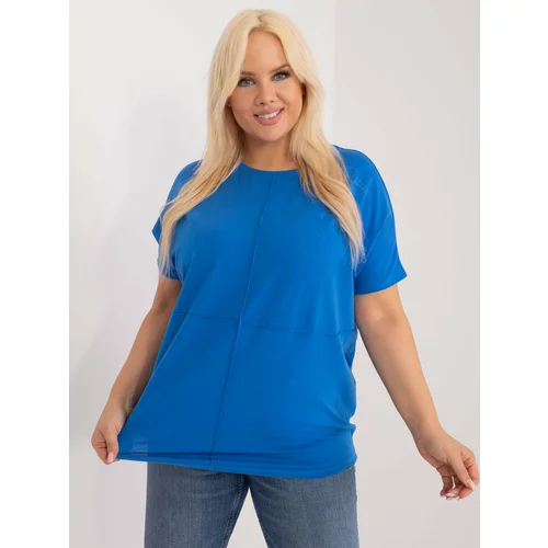 Fashion Hunters Navy blue, plain cotton blouse of a larger size