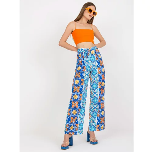 Fashion Hunters Blue wide trousers with a pattern in the fabric