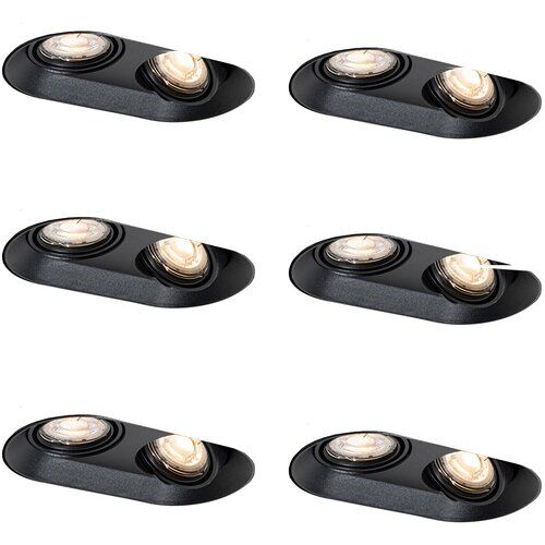 QAZQA Komplet 6 okroglih vgradnih reflektorjev črne barve GU10 50mm 2-luči - Hubs Slike