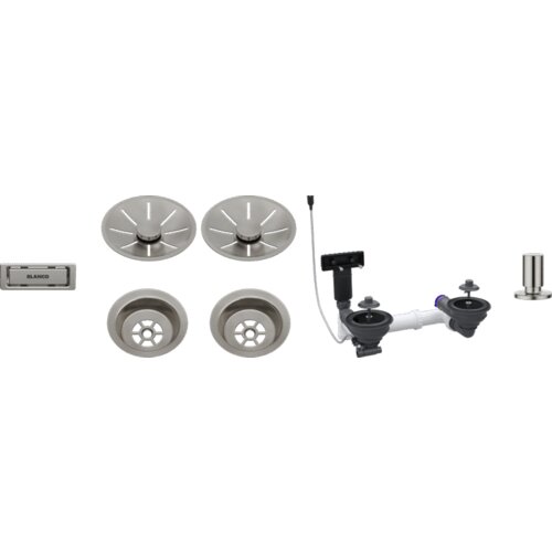 Blanco pribor SATIN PLATINUM InFino set 2x3,5" za dva korita (čašice, InFino ukrasna rozete, C-overflow preljev komplet), s dalj.upr. okrugli podizač SATIN PLATINUM Cijene