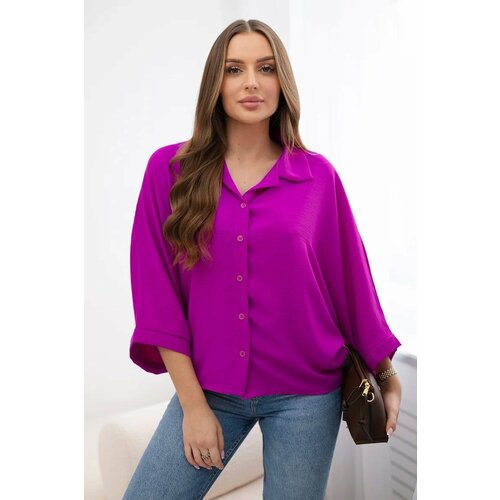 Kesi Oversized blouse with button fasteners in dark purple color Slike