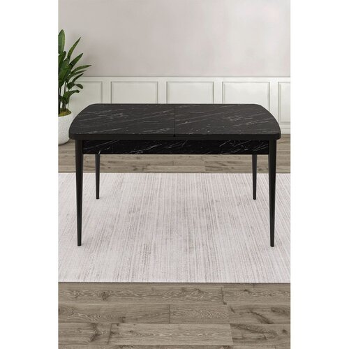 Hanah home trpezarijski sto na razvlačenje Uzi, 132 &times; 80 cm (razvučen 170 cm), ploča u dekoru crnog mermera, crne noge Cene
