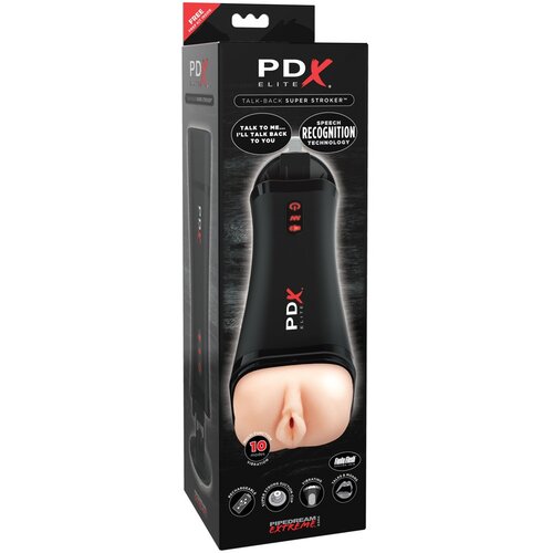PDX Super Stroker - punjiva, vibrirajuća umjetna maca koja stenje (prirodno-crna) Slike