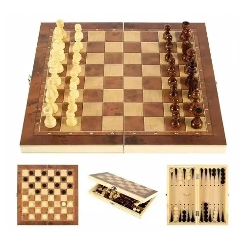 3 u 1 drveni šah i dame 34×34cm XL