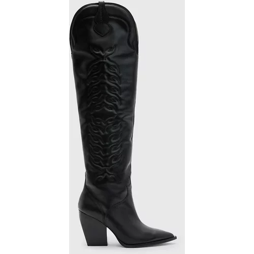 AllSaints Kožne kaubojske čizme ROXANNE za žene, boja: crna, s debelom potpeticom