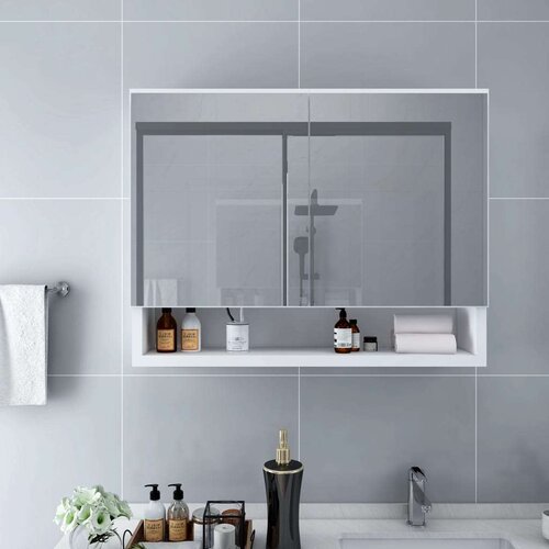 vidaXL LED kopalniška omarica z ogledalom bela 80x15x60 cm MDF Cene