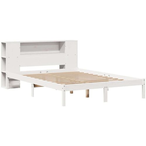 VidaXL Krevet s regalom z knjige bez madraca bijeli 160x200cm borovina Slike