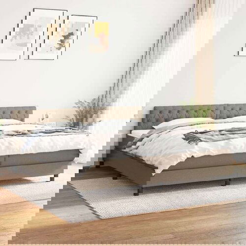  Box spring postelja z vzmetnico taupe 200x200 cm blago, (20999381) Slike