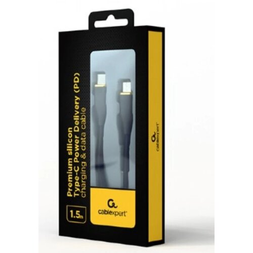 Gembird CC-USB2S-CMCM-1.5M-BK 60W Premium silicon Type-C PD charging & data cable, 1.5m Black Cene