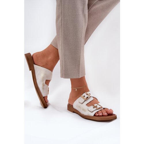 Zazoo Leather Flat Sandals With Buckles 3020 Worn Gold Cene