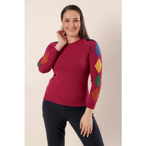 By Saygı Sleeves Arrangement Pattern Front Short Back Long Plus Size Acrylic Sweater Fuchsia. Slike