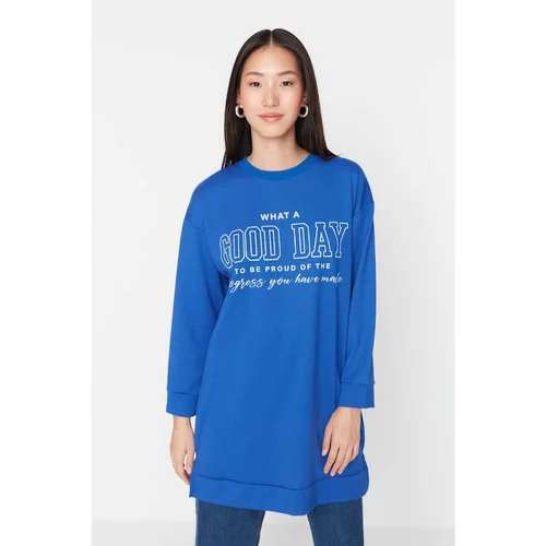 Trendyol Blue Printed Knitted Sweatshirt