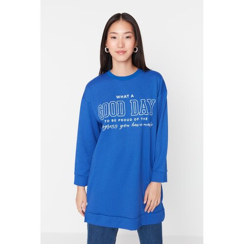 Trendyol Blue Printed Knitted Sweatshirt Slike