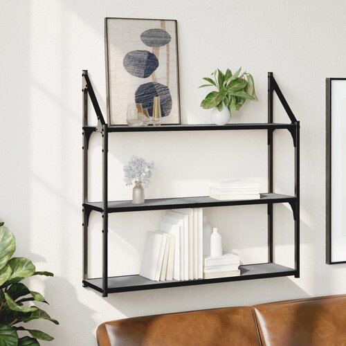 vidaXL Stenska polica 3-nadstropna siva sonoma 80x21x78,5 cm inž. les Cene