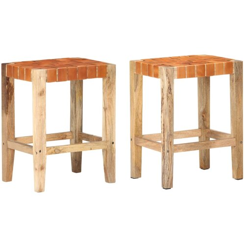  The Living Store Barski stolčki 2 kosa rjavo pravo usnje 60 cm - Barski Stolček, (21482080) Cene