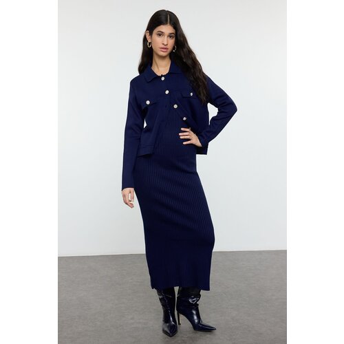 Trendyol Navy Blue Cardigan-Dress Knitwear Bottom-Top Set Cene