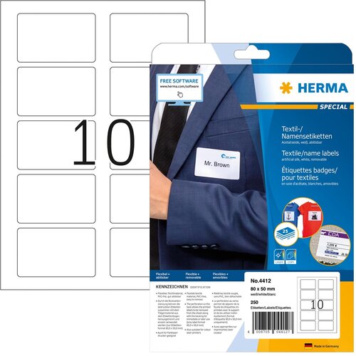  HERMA Name /textile labels A4 80x50 mm separable white removable artificial silk 250 pcs. Cijene
