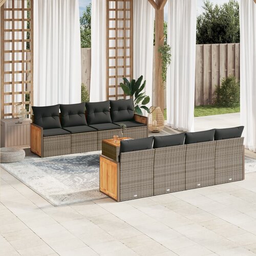 VidaXL 9-dijelni set vrtnih sofa od poliratana s jastucima sivi Slike
