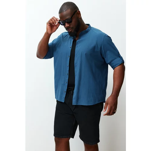 Trendyol Indigo Men's Regular Fit Comfortable High Collar Basic Large Size Shirt