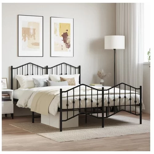 vidaXL Metalni okvir kreveta s uzglavljem i podnožjem crni 150x200 cm