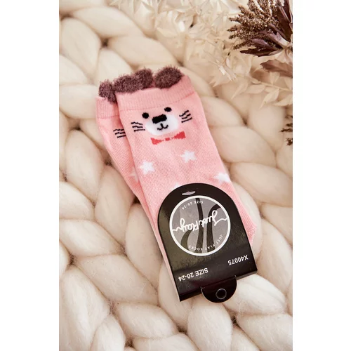 Kesi Children's Socks With Stars With Teddy Bear Pink